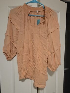 Maurices Peach Blouson Tunic with Smocked Neck